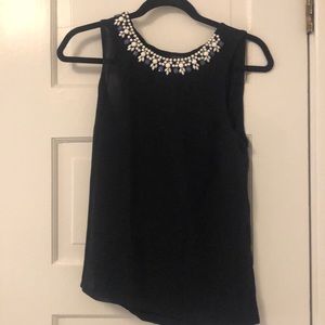 Ann Taylor Jewel Neckline Navy Blouse